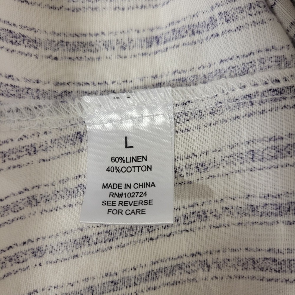 Hester & Orchard Size Large Linen Blend Shirt Button Cream/‎ Purple Striped - Picture 4 of 4